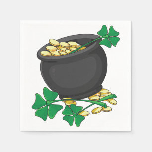 St Patricks Day Pot of Gold and Lucky Shamrocks Napkin