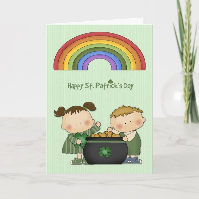 St. Patrick's Day, Pot of Gold, Rainbow, Children Card (Front)