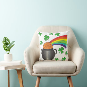 St. Patrick's Day Pot of Gold Rainbow Shamrock Cushion