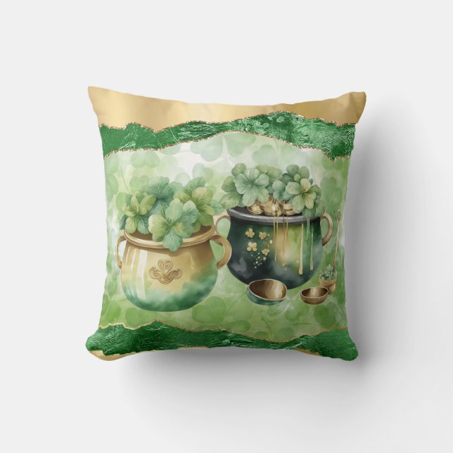 St. Patrick's Day Pots Of Gold Irish Clovers  Cushion (Front)