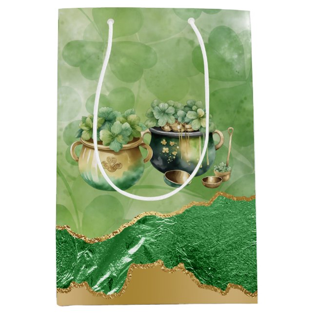 St. Patrick's Day Pots Of Gold Irish Clovers  Medium Gift Bag (Front)