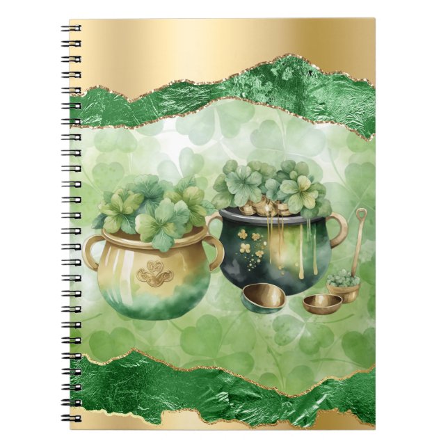 St. Patrick's Day Pots Of Gold Irish Clovers  Notebook (Front)