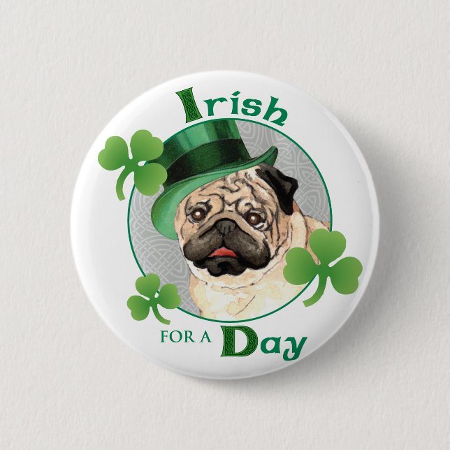 St. Patrick's Day Pug 6 Cm Round Badge (Front)