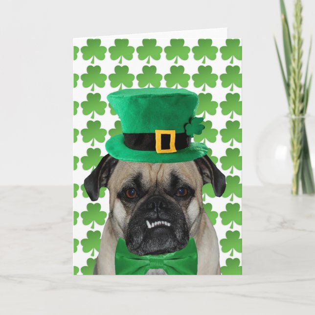 St Patrick's Day Pug Greeting Card (Front)