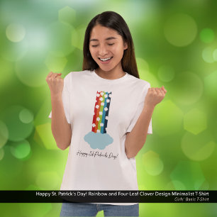 St. Patrick's Day Rainbow 4-Leaf Clover Minimalist T-Shirt