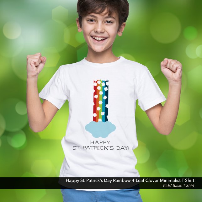 St. Patrick's Day Rainbow 4-Leaf Clover Minimalist T-Shirt (Happy St. Patrick's Day Kid's T-Shirt with a Rainbow and Four-Leaf Clover Minimalist Design,)
