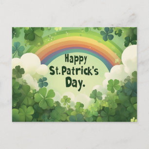 st Patricks day Rainbow and Clover Leaves postcard