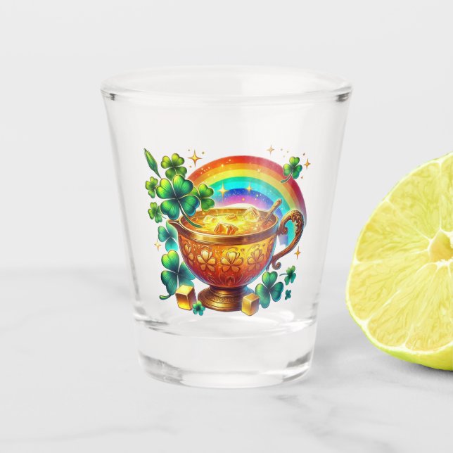 St Patrick's Day Rainbow and Pot of Gold Shot Glass (Front)