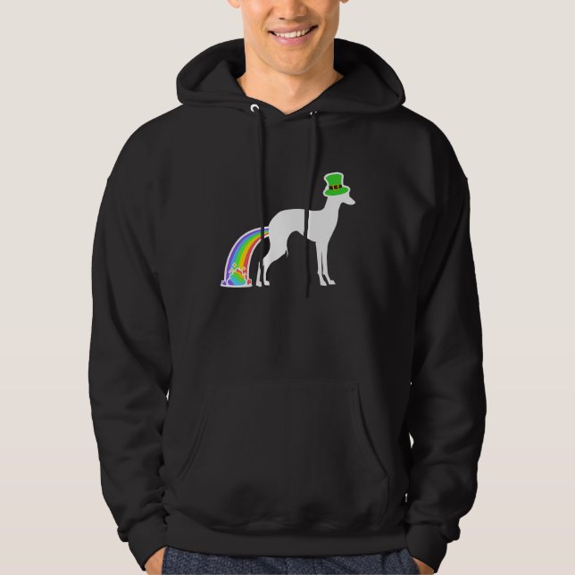 St Patrick's Day Rainbow Dog  Italian Greyhound Hoodie (Front)