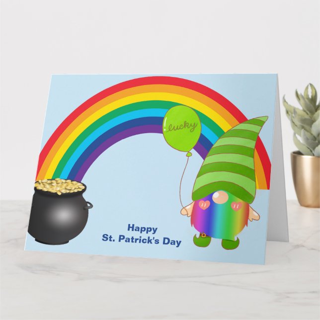 St Patricks Day Rainbow Gnomies LGBT Friendship Card (Small Plant)