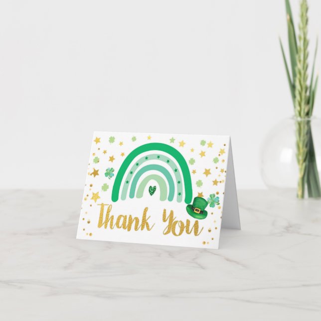 St Patrick's Day Rainbow Green & Gold Thank You Card (Front)