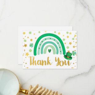 St Patrick's Day Rainbow Green Gold White Thank You Card