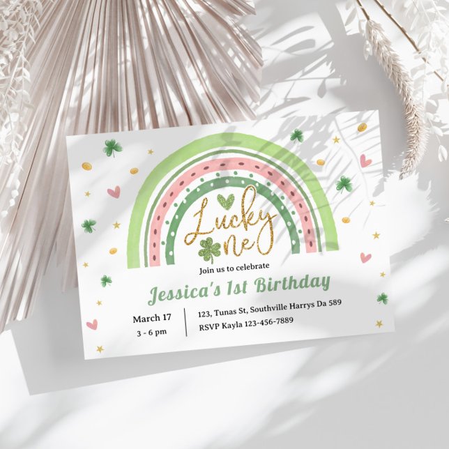 st patricks day Rainbow Lucky One First Birthday Invitation (Creator Uploaded)
