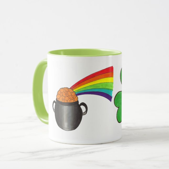 St. Patrick's Day Rainbow Pot of Gold Shamrock Mug (Front Left)