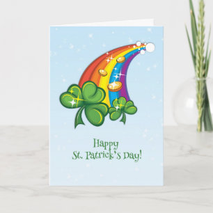 St. Patrick's Day, Rainbow, Shamrocks, Gold Coins Card