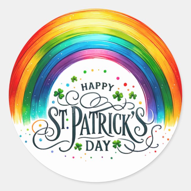 St Patricks Day Rainbow Shamrocks Illustration Classic Round Sticker (Front)