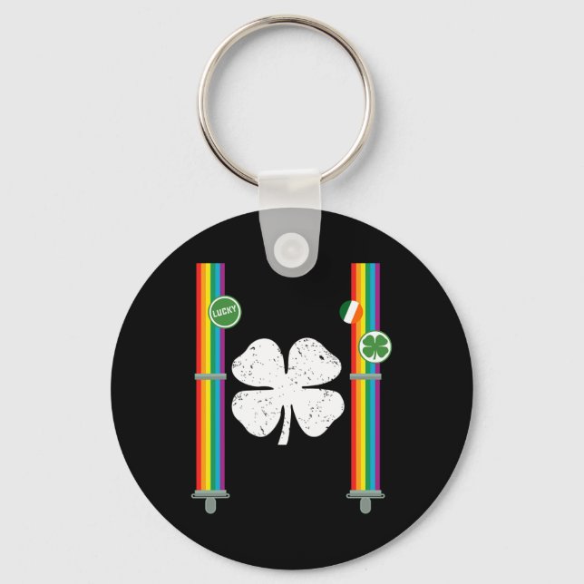 St. Patrick's Day Rainbow Suspenders Clover Boys G Key Ring (Front)