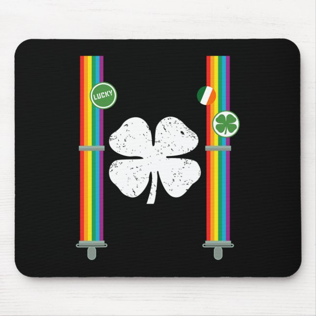 St. Patrick's Day Rainbow Suspenders Clover Boys G Mouse Mat (Front)