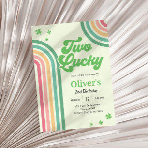 St Patricks day Rainbow Two Lucky Second Birthday Invitation