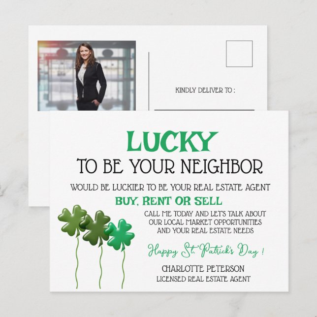 St Patrick's Day Real Estate Promotional Marketing Holiday Postcard (Front/Back)