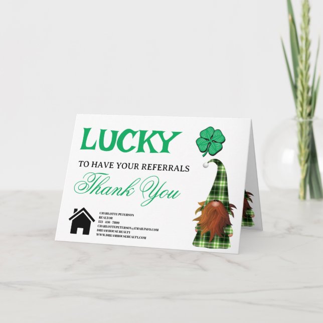 St. Patrick's Day Real Estate Realtor Referral   Thank You Card (Front)