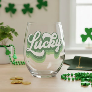 St Patrick's Day Retro Lucky Stemless Wine Glass