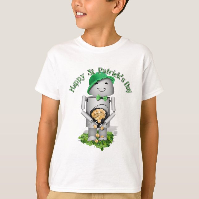 St Patrick's Day Robo-x9 With Pot of Gold T-Shirt (Front)