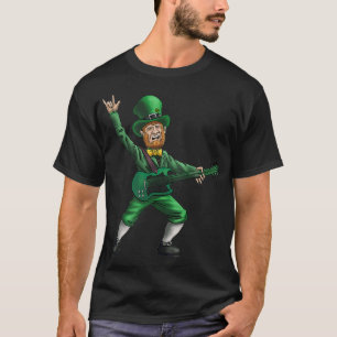 St Patricks Day Rock and Roll Leprechaun Guitar T-Shirt