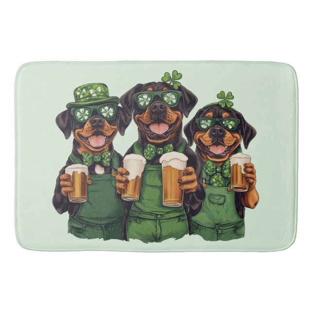 St. Patrick's Day Rottweiler Dogs Bath Mat (Front)
