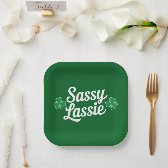 St Patricks Day Sassy Lassie Funny Irish  Paper Plate (Wedding)