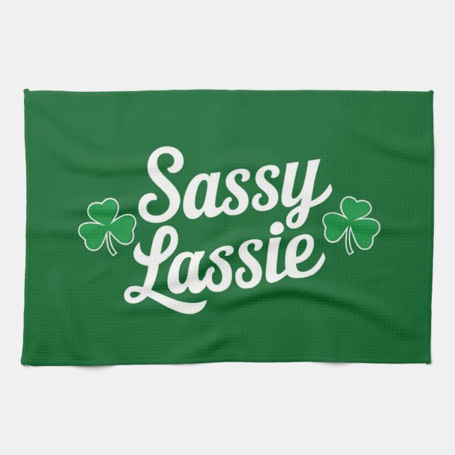 St Patricks Day Sassy Lassie Funny Irish  Tea Towel (Horizontal)