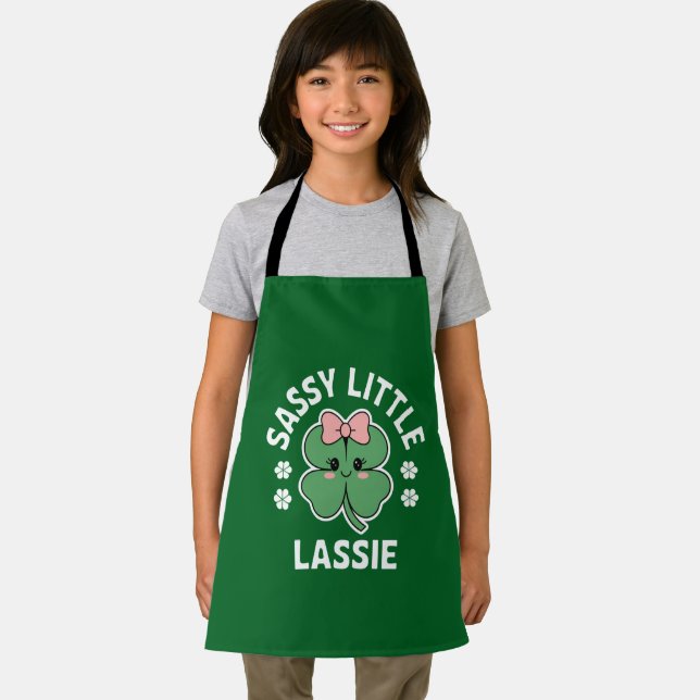 St Patricks Day Sassy Little Lassie Kids Girl Apron (Insitu)