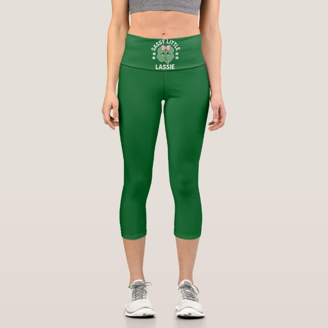 St Patricks Day Sassy Little Lassie Kids Girl Capri Leggings (Front)