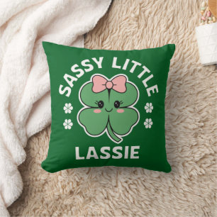 St Patricks Day Sassy Little Lassie Kids Girl Cushion