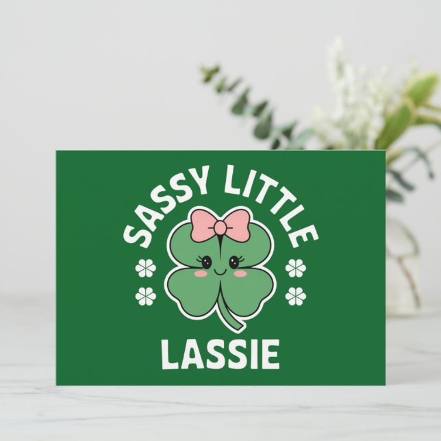 St Patricks Day Sassy Little Lassie Kids Girl Invitation (Standing Front)