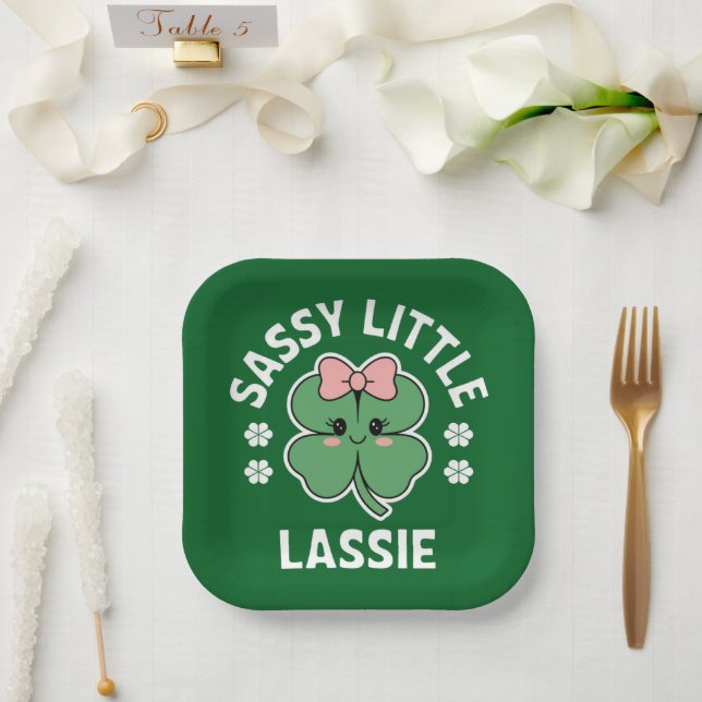 St Patricks Day Sassy Little Lassie Kids Girl Paper Plate (Wedding)