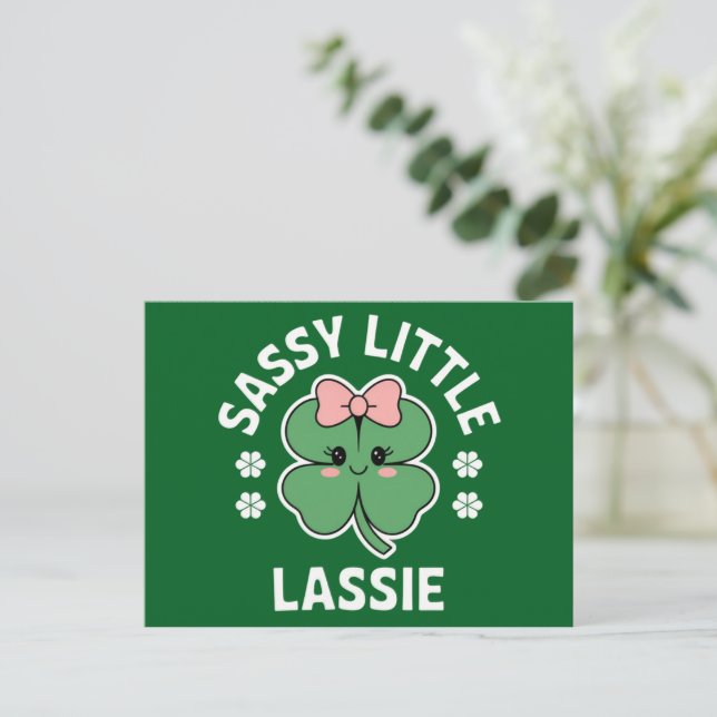 St Patricks Day Sassy Little Lassie Kids Girl Postcard (Standing Front)