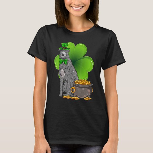 St Patrick's Day Scottish Deerhound Shamrock Pet D T-Shirt (Front)