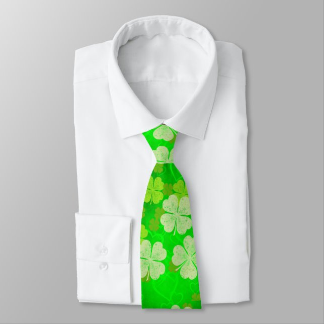 St. Patrick's Day Shades of Green Shamrocks Tie (Tied)
