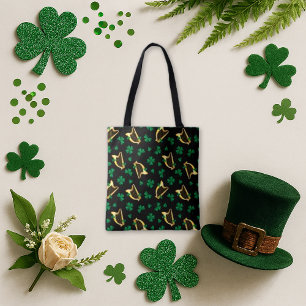 St Patrick's Day Shamrock and Harp Tote Bag