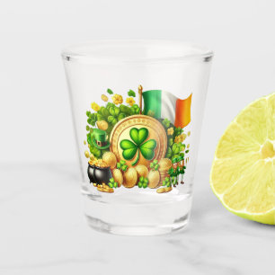 St. Patrick's Day Shamrock and Irish Flag Shot Glass