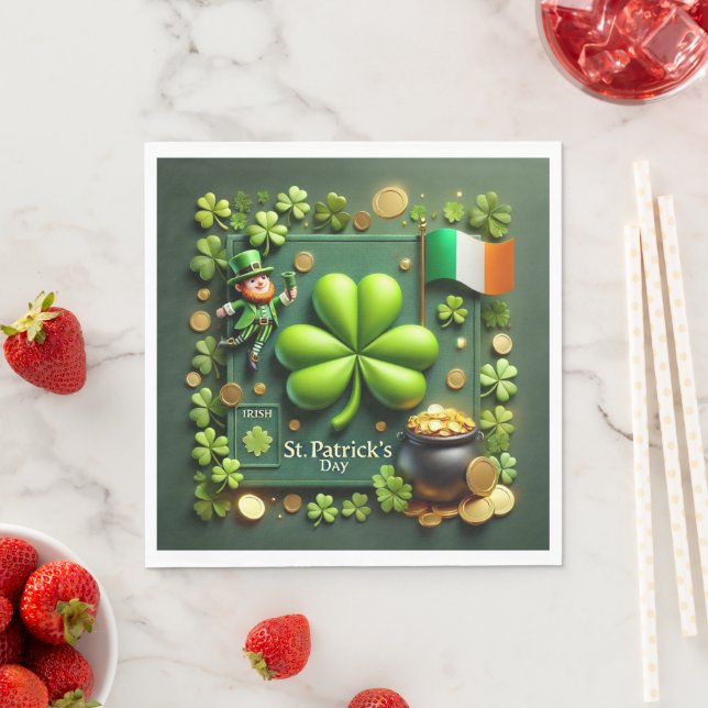 St. Patrick's Day Shamrock and Leprechaun Napkin (Insitu)