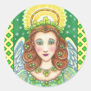 ST. PATRICK'S DAY SHAMROCK ANGEL, IRISH BLESSINGS CLASSIC ROUND STICKER