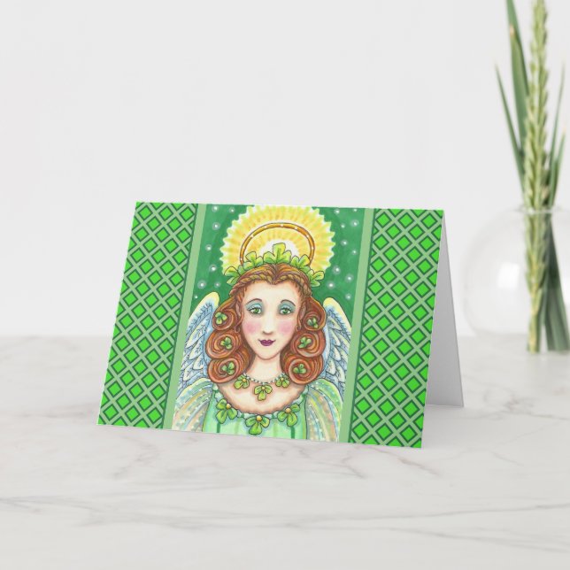 ST. PATRICK'S DAY SHAMROCK ANGEL, IRISH BLESSINGS HOLIDAY CARD (Front)