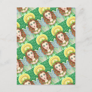 ST. PATRICK'S DAY SHAMROCK ANGEL, IRISH BLESSINGS HOLIDAY POSTCARD