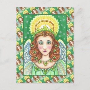 ST. PATRICK'S DAY SHAMROCK ANGEL, IRISH BLESSINGS HOLIDAY POSTCARD