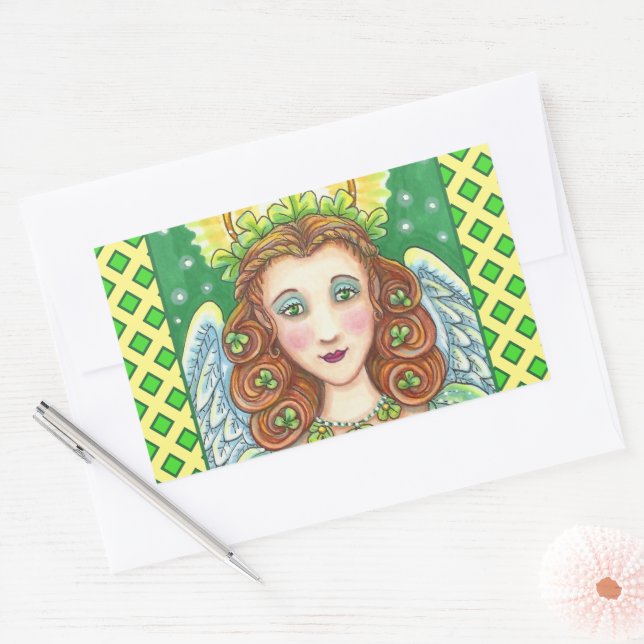 ST. PATRICK'S DAY SHAMROCK ANGEL, IRISH BLESSINGS RECTANGULAR STICKER (Envelope)