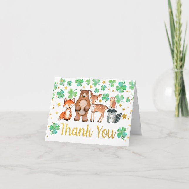 St Patrick's Day Shamrock Animals Baby Shower Thank You Card (Front)