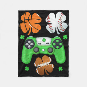 St Patricks Day Shamrock Basketball Baseball Gamin Fleece Blanket