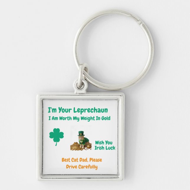 St Patrick's Day Shamrock Best Cat Dad Humour Key Ring (Front)